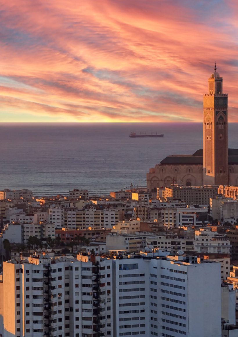 sunset,view,of,casablanca,cityscape,with,third,largest,mosque,in